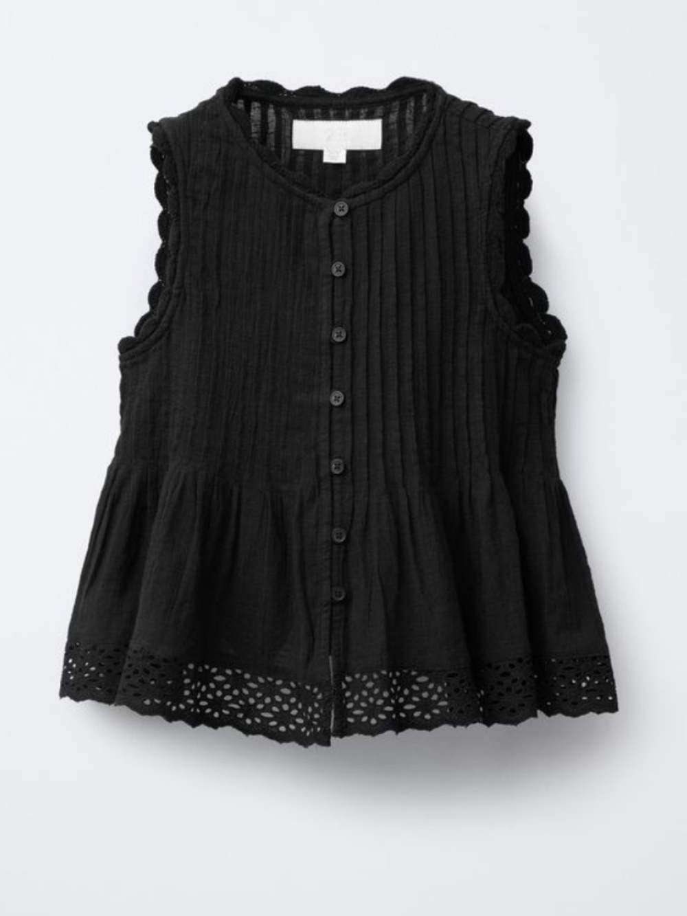 Zara Black Sleeveless Eyelet Hem Cotton Blouse - Kids